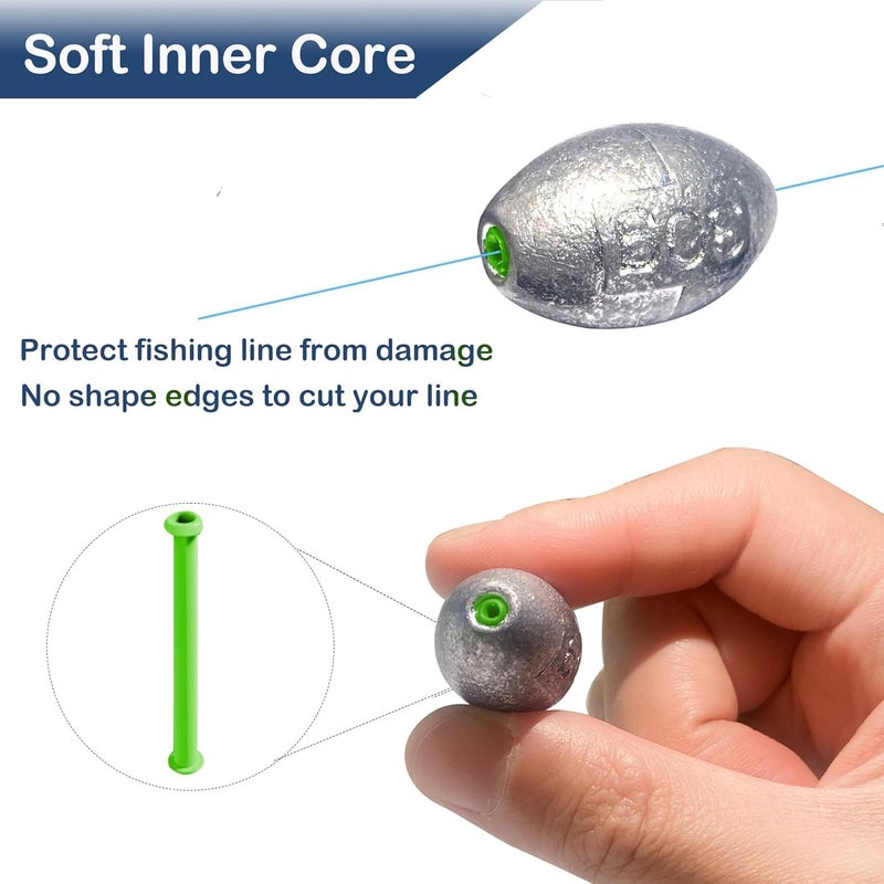 TKHDBF Egg Sinkers Bullet Fishing Weights Oval Shaped with Plastic Core Slip Sinkers for Catfish Fishing Casting Saltwater and Freshwater 1/5oz to 2oz - Image 2